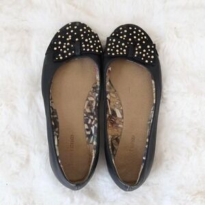 bottero black leather studded bow ballet flats size 7